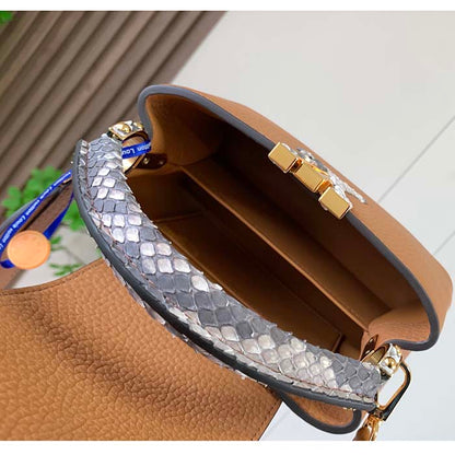 Louis Vuitton LV Women Capucines Mini Handbag Golden Yellow Taurillon Leather Python Skin