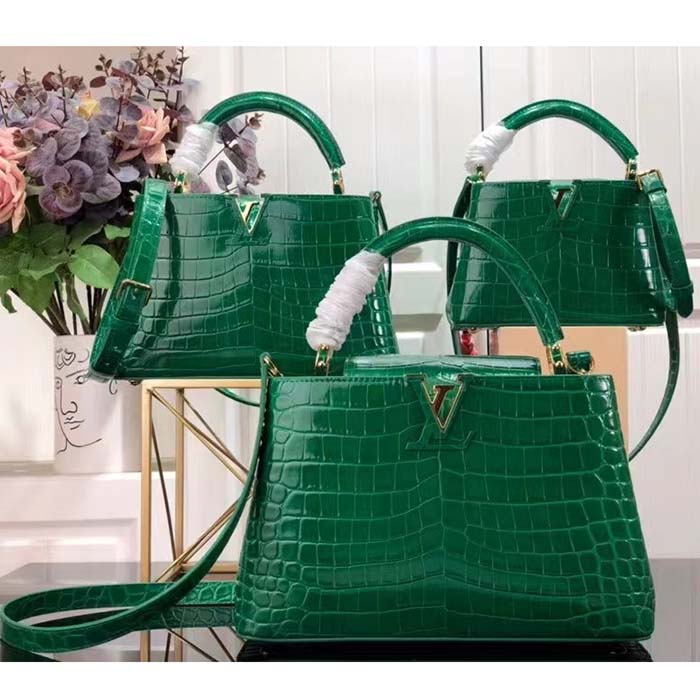 Louis Vuitton LV Women Capucines Mini Handbag Green Crocodilien Brillant Savoir Faire
