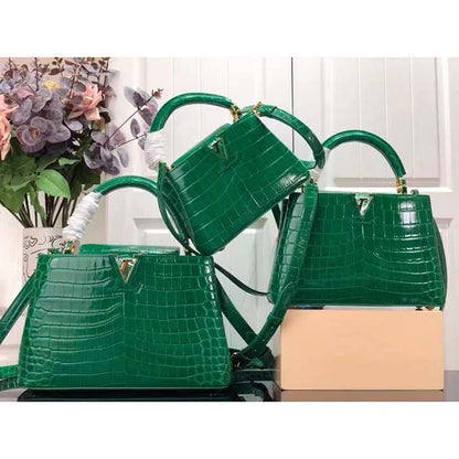 Louis Vuitton LV Women Capucines Mini Handbag Green Crocodilien Brillant Savoir Faire