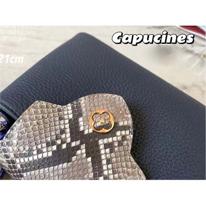 Louis Vuitton LV Women Capucines Mini Handbag Navy Taurillon Leather Python Skin