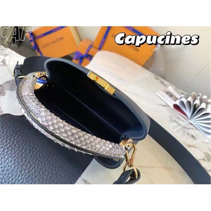 Louis Vuitton LV Women Capucines Mini Handbag Navy Taurillon Leather Python Skin