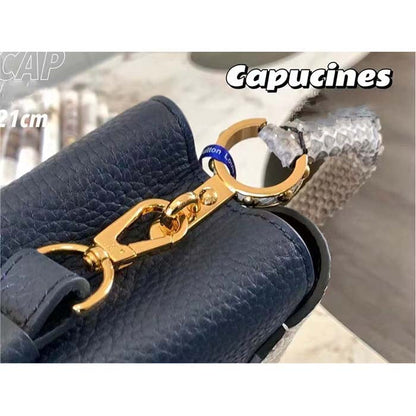 Louis Vuitton LV Women Capucines Mini Handbag Navy Taurillon Leather Python Skin