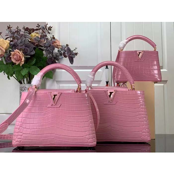 Louis Vuitton LV Women Capucines Mini Handbag Pink Crocodilien Brillant Savoir Faire