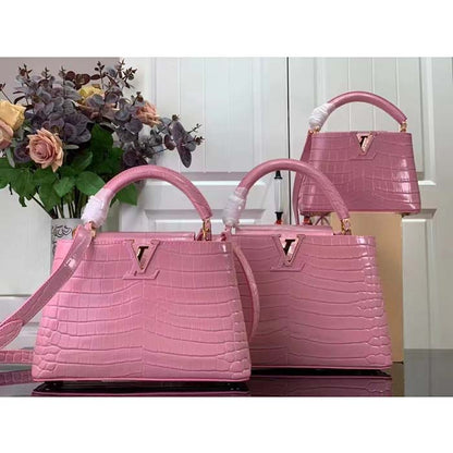 Louis Vuitton LV Women Capucines Mini Handbag Pink Crocodilien Brillant Savoir Faire