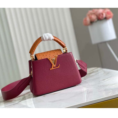 Louis Vuitton LV Women Capucines Mini Handbag Red Taurillon Ostrich Leather