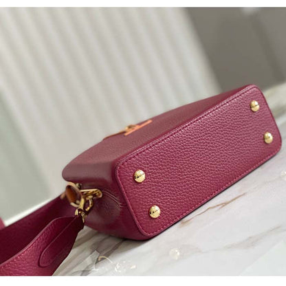 Louis Vuitton LV Women Capucines Mini Handbag Red Taurillon Ostrich Leather