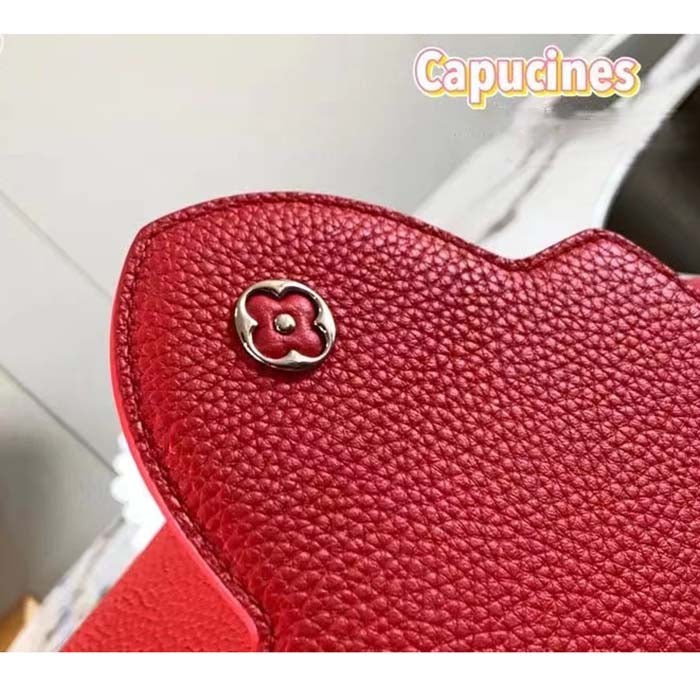Louis Vuitton LV Women Capucines Mini Handbag Scarlet Red Taurillon Cowhide Leather
