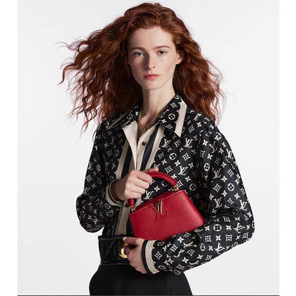 Louis Vuitton LV Women Capucines Mini Handbag Scarlet Red Taurillon Cowhide Leather