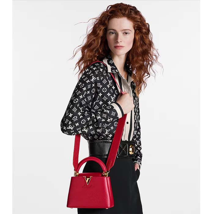 Louis Vuitton LV Women Capucines Mini Handbag Scarlet Red Taurillon Cowhide Leather