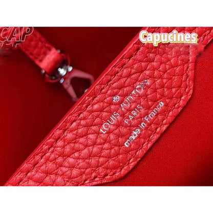 Louis Vuitton LV Women Capucines Mini Handbag Scarlet Red Taurillon Cowhide Leather
