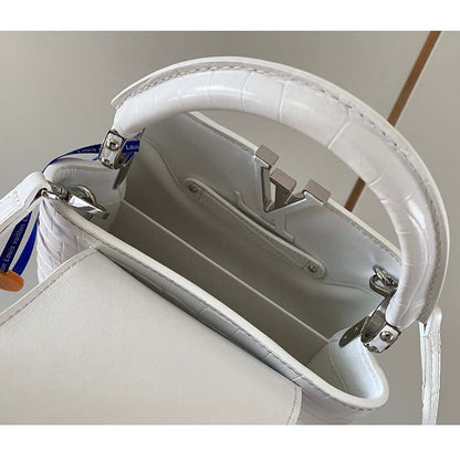Louis Vuitton LV Women Capucines Mini Handbag White Brilliant Crocodilien Leather