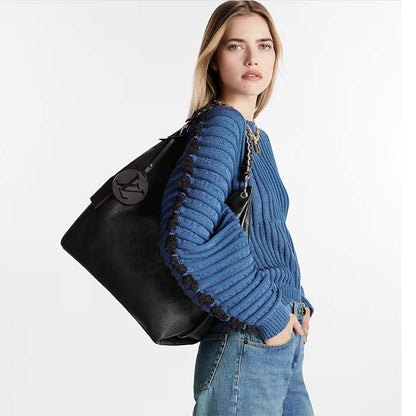 Louis Vuitton LV Women Carmel Hobo Bag Black Mahina Perforated Calf Leather