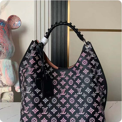 Louis Vuitton LV Women Carmel Hobo Bag Black Perforated Mahina Calf Leather