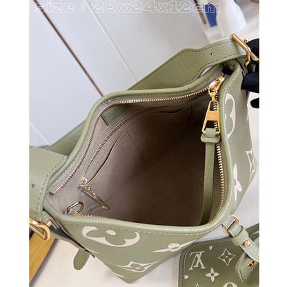 Louis Vuitton LV Women CarryAll PM Bag Light Khaki Cream Monogram Empreinte Embossed Grained Cowhide Leather