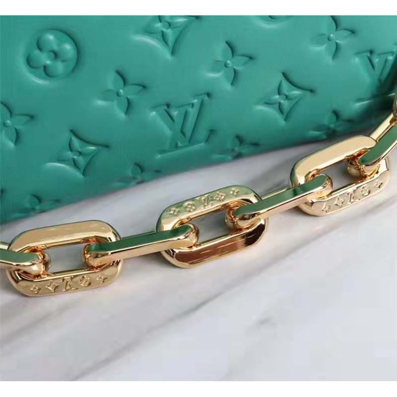Louis Vuitton LV Women Coussin BB Handbag Emerald Monogram Embossed Puffy Lambskin