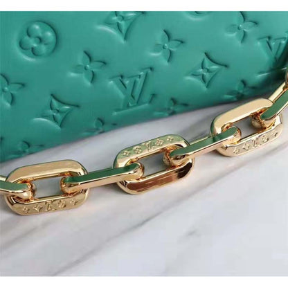 Louis Vuitton LV Women Coussin BB Handbag Emerald Monogram Embossed Puffy Lambskin
