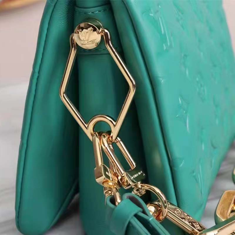 Louis Vuitton LV Women Coussin BB Handbag Emerald Monogram Embossed Puffy Lambskin