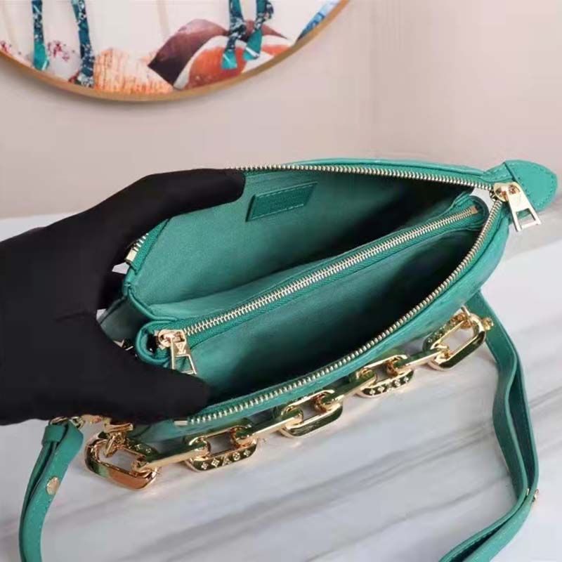 Louis Vuitton LV Women Coussin BB Handbag Emerald Monogram Embossed Puffy Lambskin