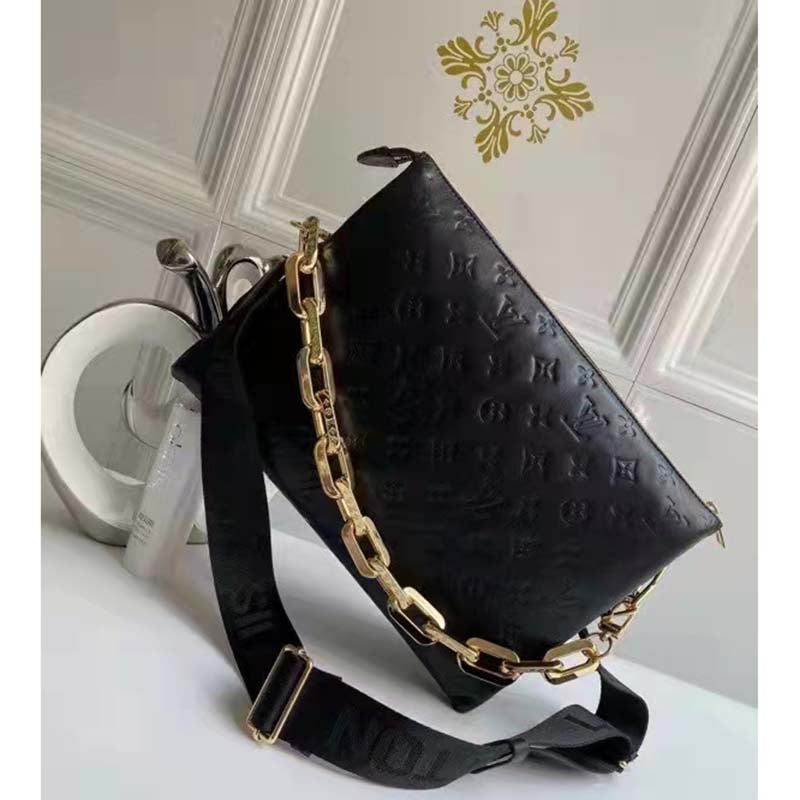 Louis Vuitton LV Women Coussin PM Handbag Black Monogram Embossed Puffy Lambskin