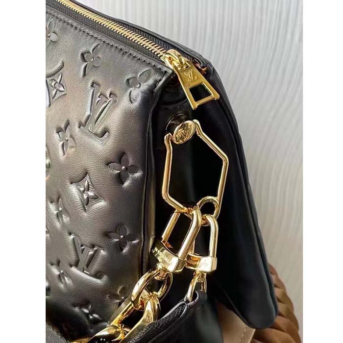 Louis Vuitton LV Women Coussin MM Handbag Black Monogram Embossed Puffy Lambskin