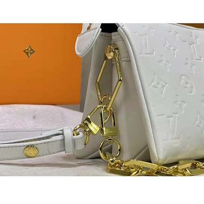 Louis Vuitton LV Women Coussin PM Cream Monogram-Embossed Puffy Lambskin Calfskin