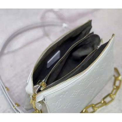 Louis Vuitton LV Women Coussin PM Cream Monogram-Embossed Puffy Lambskin Calfskin