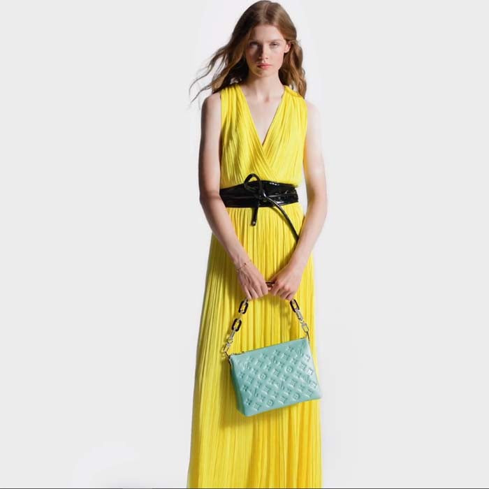 Louis Vuitton LV Women Coussin PM Handbag Azure Blue Lambskin Calfskin Cowhide Leather