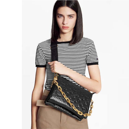 Louis Vuitton LV Women Coussin PM Handbag Black Monogram Embossed Puffy Lambskin