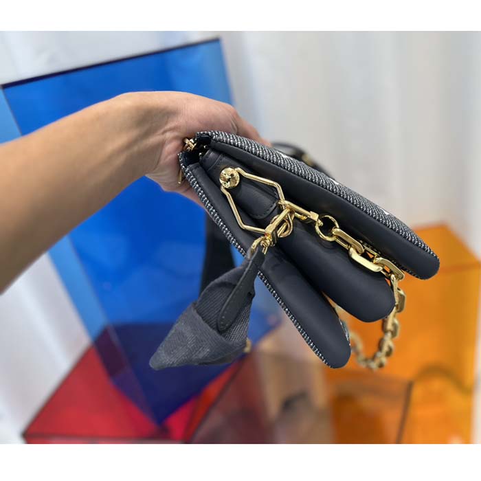 Louis Vuitton LV Women Coussin PM Handbag Blue Lambskin Cowhide Leather Zip Closure