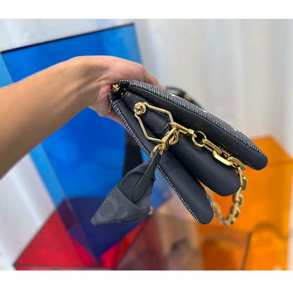 Louis Vuitton LV Women Coussin PM Handbag Blue Lambskin Cowhide Leather Zip Closure