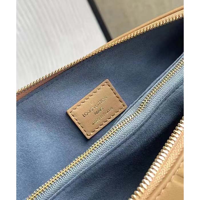 Louis Vuitton LV Women Coussin PM Handbag Camel Monogram Embossed Puffy Lambskin Calfskin Leather