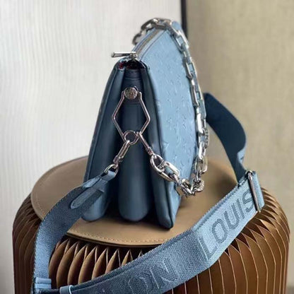 Louis Vuitton LV Women Coussin PM Handbag Ice Blue Lambskin Cowhide Leather
