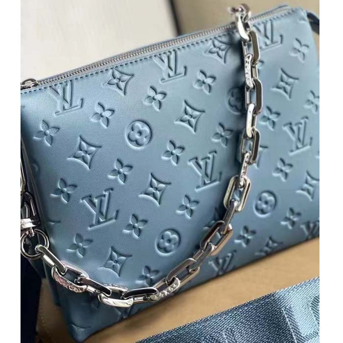 Louis Vuitton LV Women Coussin PM Handbag Ice Blue Lambskin Cowhide Leather