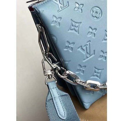Louis Vuitton LV Women Coussin PM Handbag Ice Blue Lambskin Cowhide Leather