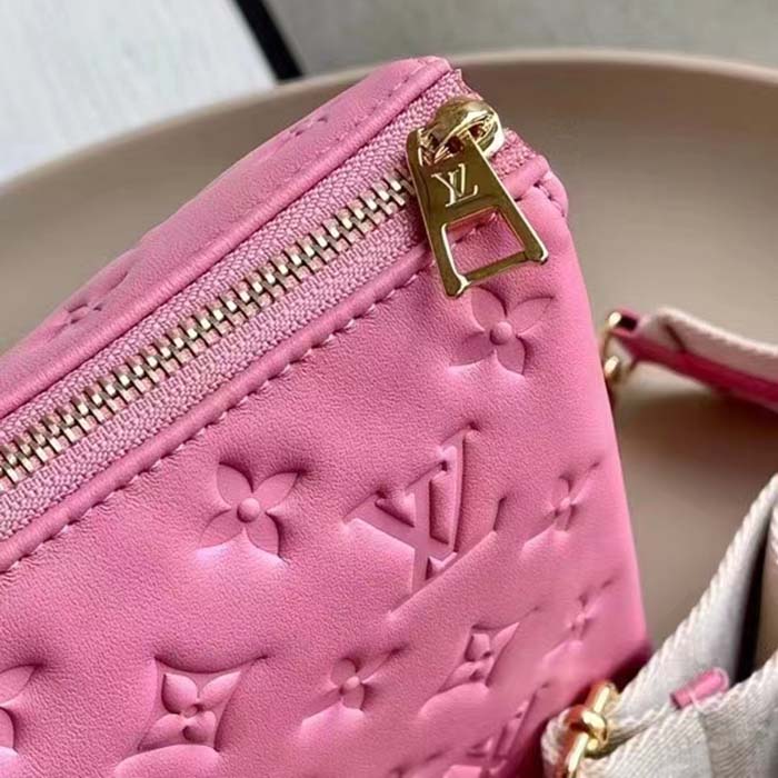 Louis Vuitton LV Women Coussin PM Handbag Rose Bonbon Pink Lambskin Cowhide Leather