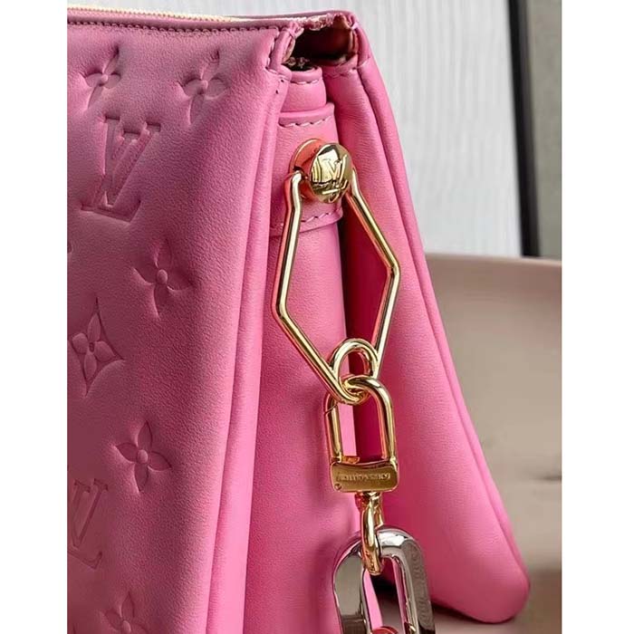 Louis Vuitton LV Women Coussin PM Handbag Rose Bonbon Pink Lambskin Cowhide Leather