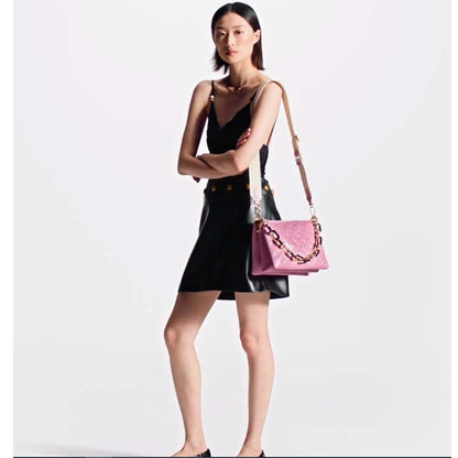 Louis Vuitton LV Women Coussin PM Handbag Rose Bonbon Pink Lambskin Cowhide Leather