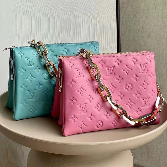 Louis Vuitton LV Women Coussin PM Handbag Azure Blue Lambskin Calfskin Cowhide Leather