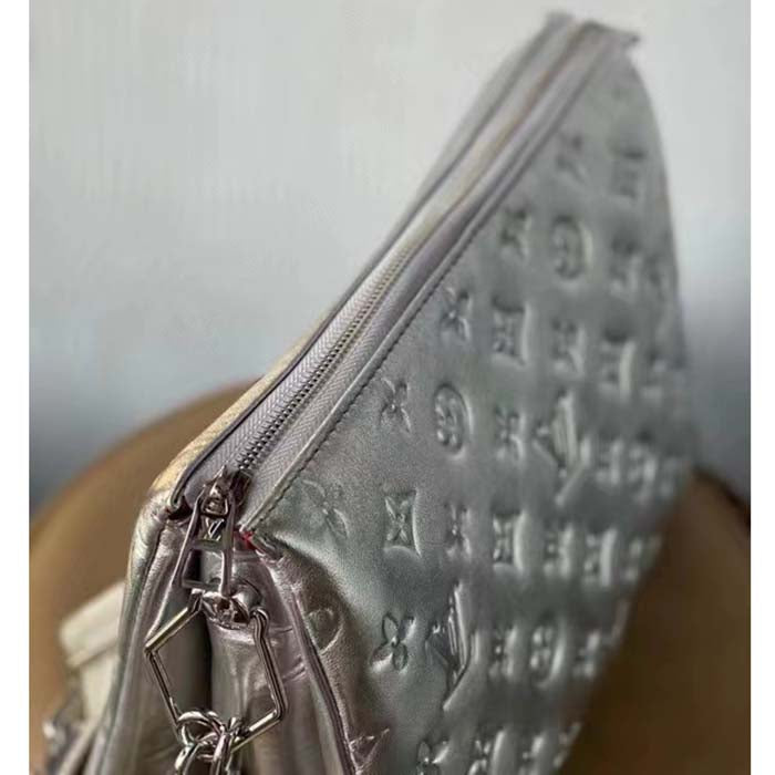Louis Vuitton LV Women Coussin PM Handbag Silver Lambskin Cowhide Lining