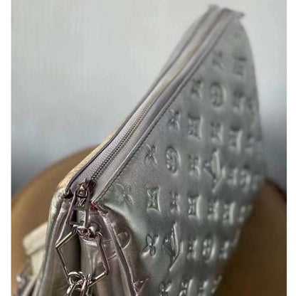 Louis Vuitton LV Women Coussin PM Handbag Silver Lambskin Cowhide Lining