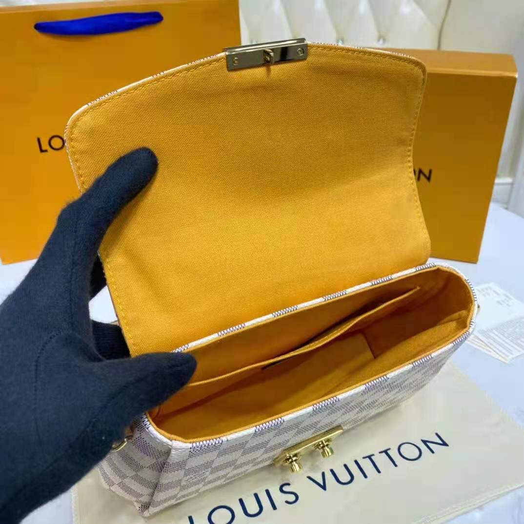 Louis Vuitton LV Women Croisette Hand Bag Pink Damier Azur Coated Canvas