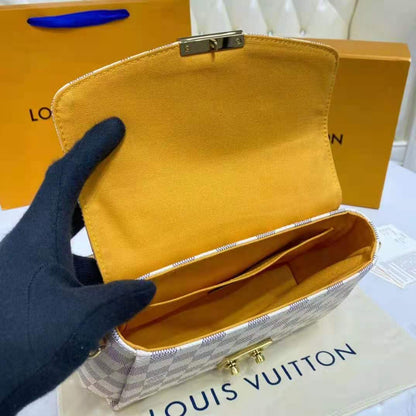 Louis Vuitton LV Women Croisette Hand Bag Pink Damier Azur Coated Canvas