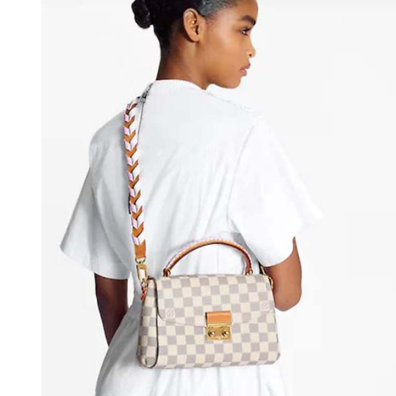 Louis Vuitton LV Women Croisette Hand Bag Pink Damier Azur Coated Canvas