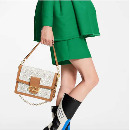 Louis Vuitton LV Women Dauphine MM Handbag Ecru Caramel Since 1854 Jacquard