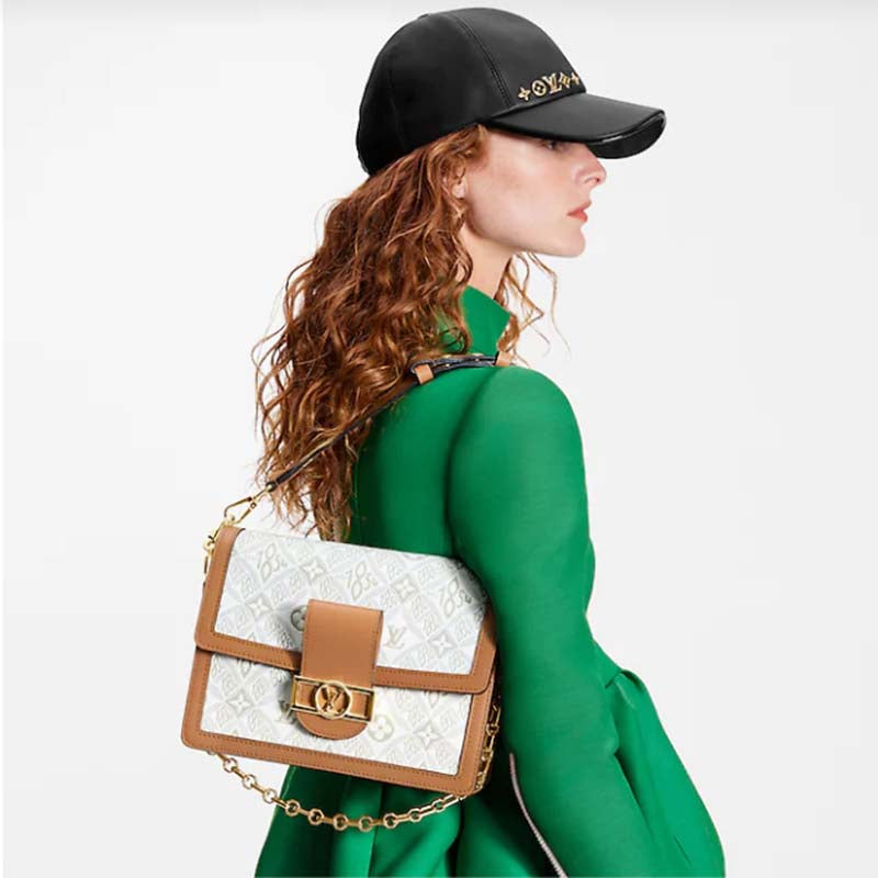 Louis Vuitton LV Women Dauphine MM Handbag Ecru Caramel Since 1854 Jacquard