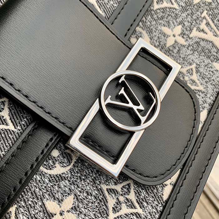 Louis Vuitton LV Women Dauphine MM Handbag Gray Denim Textile Jacquard
