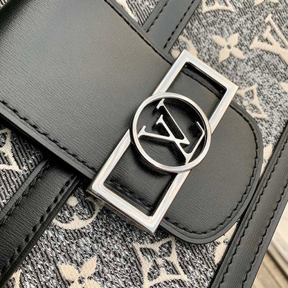 Louis Vuitton LV Women Dauphine MM Handbag Gray Denim Textile Jacquard