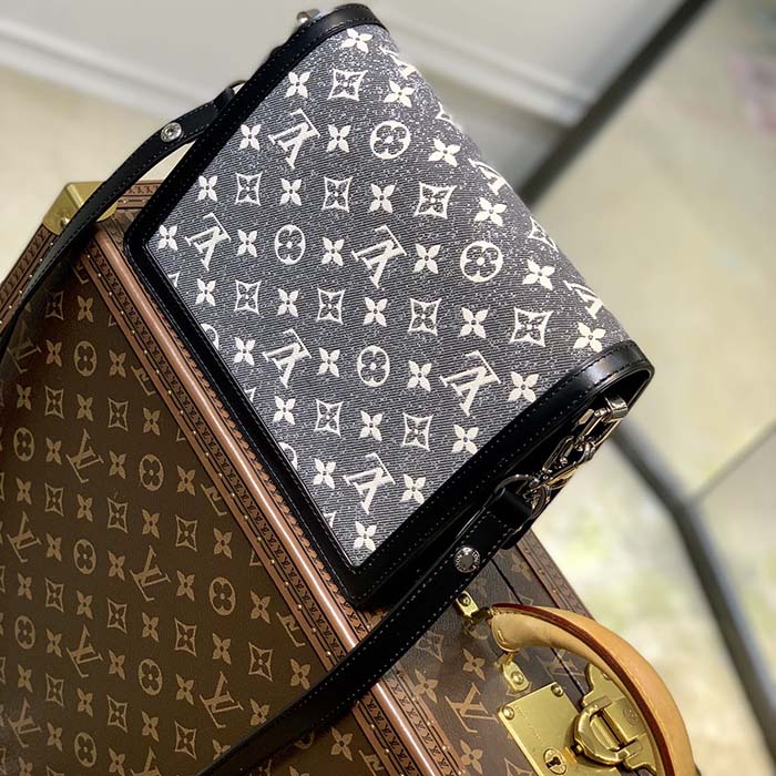 Louis Vuitton LV Women Dauphine MM Handbag Gray Denim Textile Jacquard
