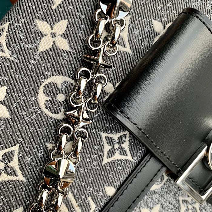 Louis Vuitton LV Women Dauphine MM Handbag Gray Denim Textile Jacquard