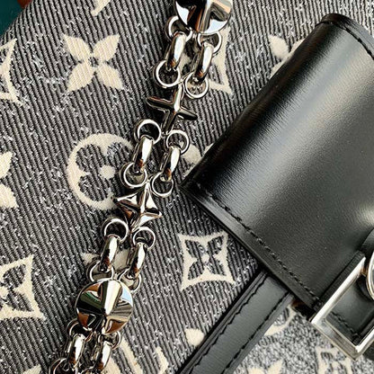 Louis Vuitton LV Women Dauphine MM Handbag Gray Denim Textile Jacquard